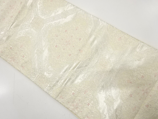 アンティーク　斜め格子に華紋織り出し袋帯（着用可）